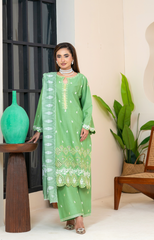 Elegant Embroidered Cotton 3-Piece Suit – Mid Winter Collection