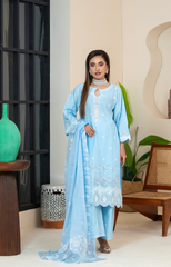 Elegant Embroidered Cotton 3-Piece Suit – Mid Winter Collection