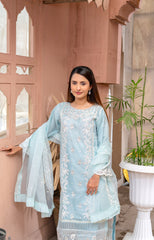 Ushna – Elegant Embroidered Organza 3PC Suit | A Dot Fashion