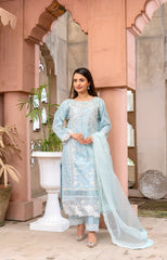 Ushna – Elegant Embroidered Organza 3PC Suit | A Dot Fashion
