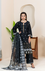 Elegant Embroidered Cotton 3-Piece Suit – Mid Winter Collection