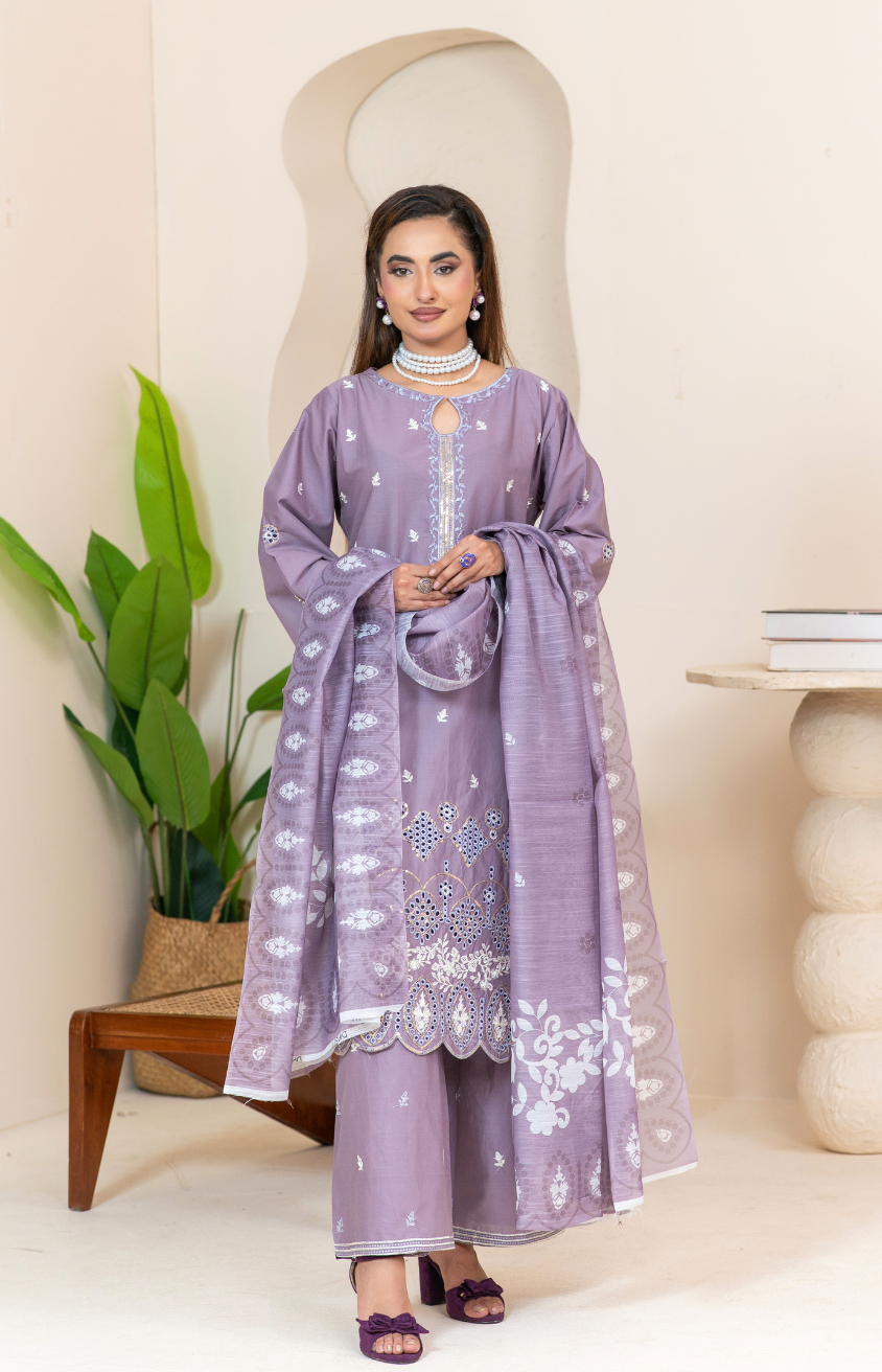 Elegant Embroidered Cotton 3-Piece Suit – Mid Winter Collection